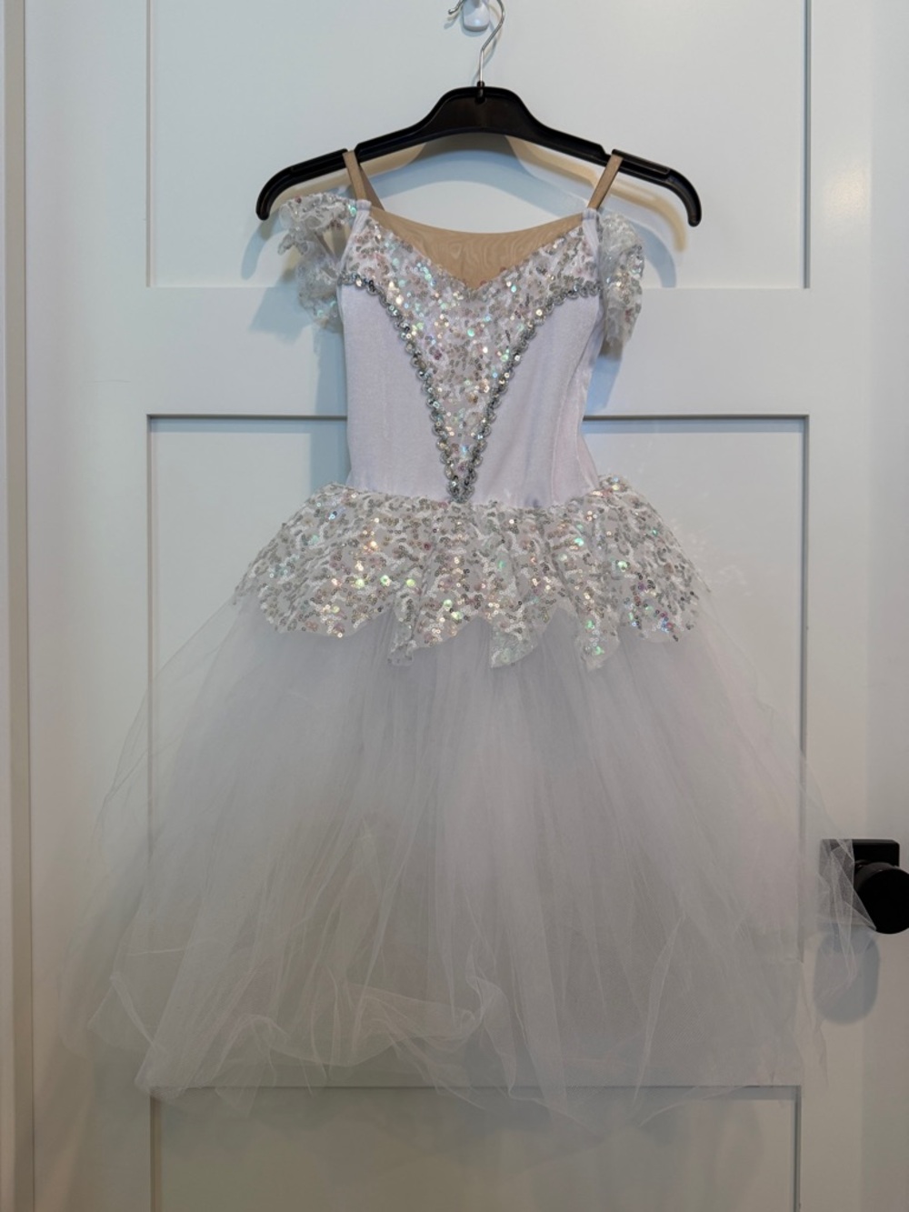 Iridescent White Sequin Tulle Dance Costume for Kids
